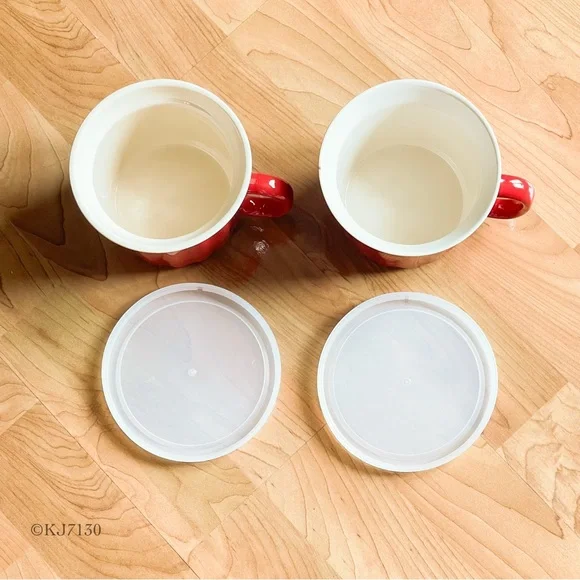 Good Cook Red Stoneware 16oz Mug Soup Bowl with Lid Set of Two - Picture 7 of 13